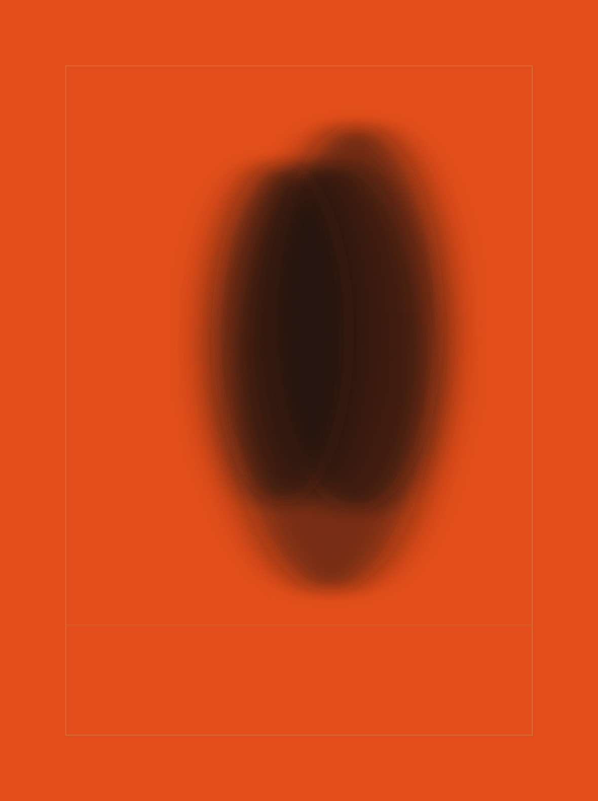 A standing figure, smeared and indistinct, held inside a thin drawn cage on a flat cadmium orange ground.