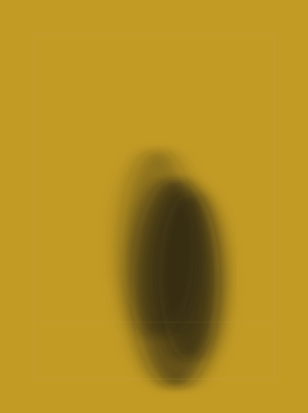 Centre panel: a larger figure, heavily reworked, low in the frame on a flat mustard ground.